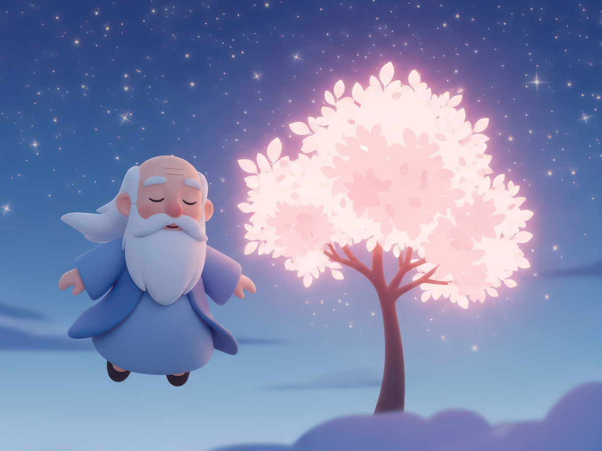 Peaceful brain character meditating with glasses, representing mindfulness and mental clarity